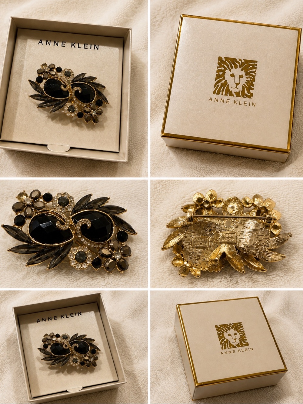 Anne Klein Black and Gold Floral Statement Brooch Pin